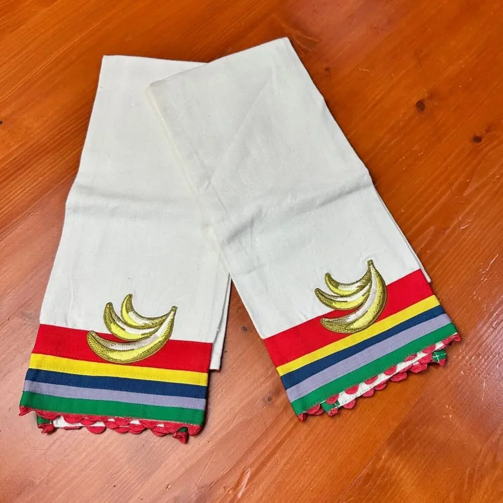 Embroidered Banana Cotton Kitchen Towels - Set of 2